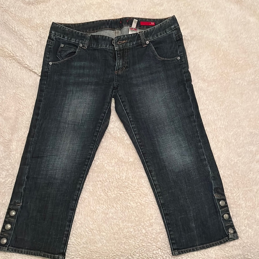 Express Dark Wash Cropped Jeans with Snap Cuff